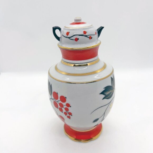 Vintage USSR Lomonosov porcelain hand painted Tea Caddy Jar Red Currant - Picture 4 of 9